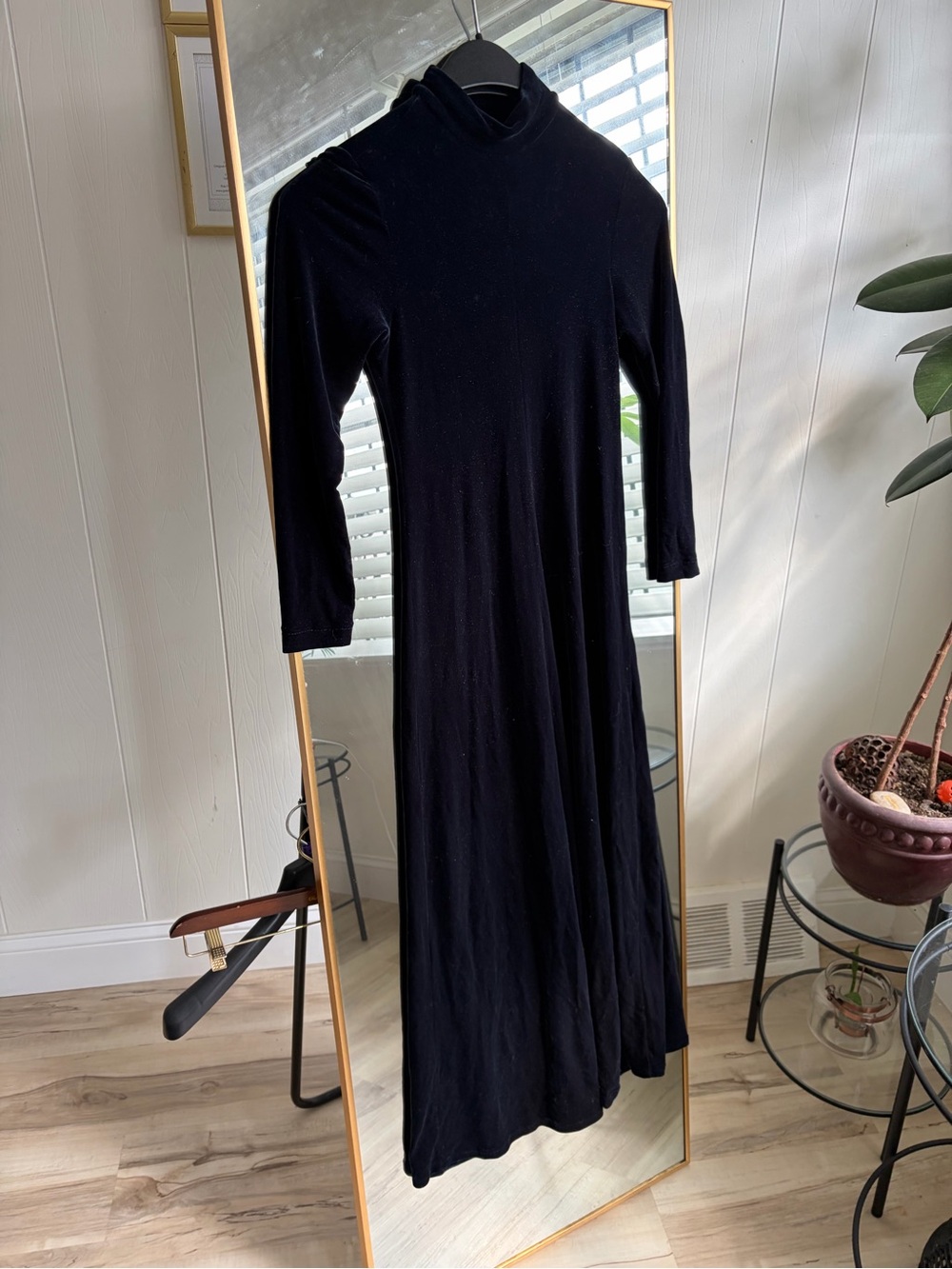 BCBG Navy Blue Long-Sleeve Maxi Dress with Turtleneck